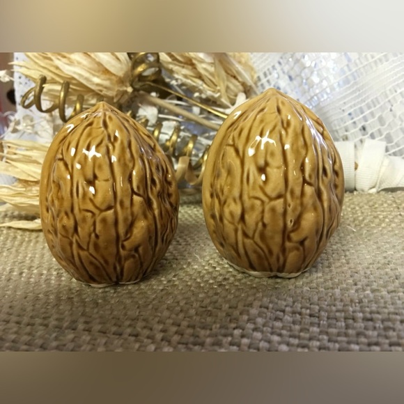 Walnut Ceramic Salt Pepper Shakers - Picture 2 of 5